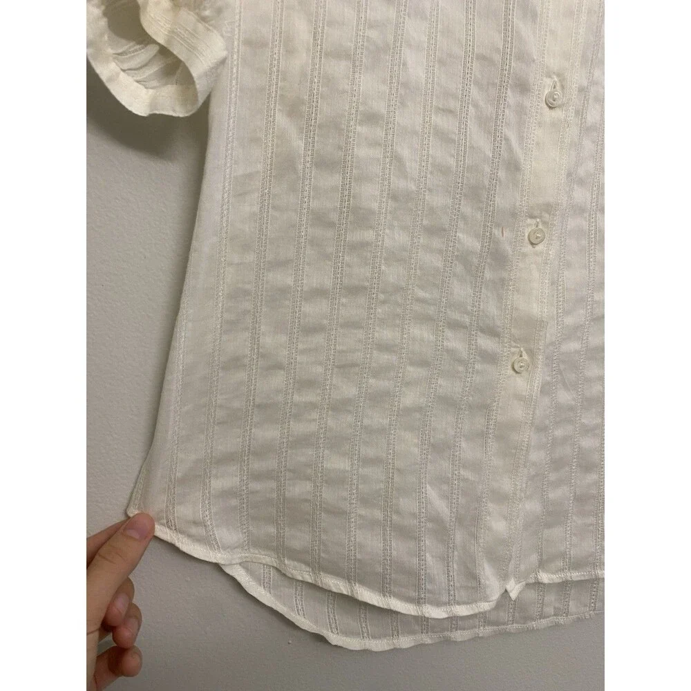 Loro Piana Lace Sheer Silk Cotton Blend Blouse Women’s 44 Ivory Puff Sleeve FLAW